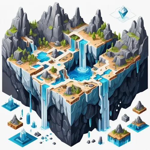 floating islands,artificial islands,diamond lagoon,artificial island,floating island,cube sea,underwater oasis,mountain world,mushroom island,swim ring,water castle,the blue caves,chasm,blue caves,water cube,map icon,islands,coral reef,underground lake,atlantis,Unique,3D,Isometric