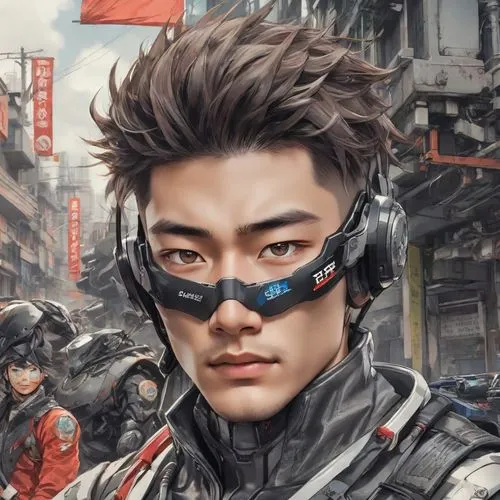 a guy wearing some kind of virtual eyepieces,tsuneo,kunsan,seung,gantz,gyeon,taejo