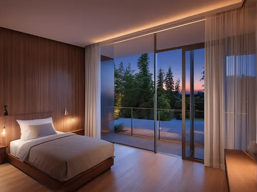 Make this night time,sleeping room,modern room,room divider,bedroom window,bedroom,interior modern design,3d rendering,sliding door,canopy bed,guest room,window treatment,great room,luxury home interi