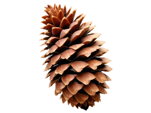 Pine cone, brown, detailed texture, realistic, solo, center composition, soft natural light, shallow depth of field, warm color tone, 3/4 view, slightly rotated, isolated on transparent background.,co