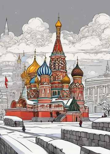 saint basil's cathedral,the red square,red square,moscow city,basil's cathedral,russian winter,moscow,moscow 3,moscou,russie,rusia,under the moscow city,rossia,russia,russland,moscovites,petersburg,syberia,russes,tsars,Illustration,Black and White,Black and White 05