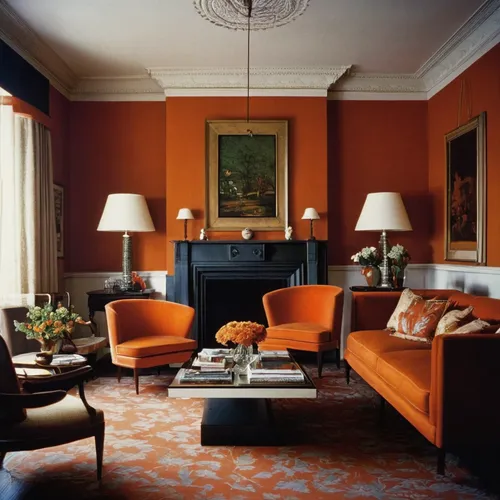 sitting room,mid century modern,orange,chaise lounge,livingroom,danish room,billiard room,interior decor,family room,living room,great room,mid century,cognac,teal and orange,autumn decor,aperol,gleneagles hotel,interiors,settee,apartment lounge,Photography,Black and white photography,Black and White Photography 10