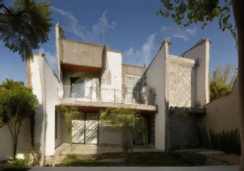 The sleek and minimalist style house with white walls combines seamlessly with gray floors, the roof is adorned with a deep, dark hue. The walls are adorned with a soft, grey hue, with intricate jagge