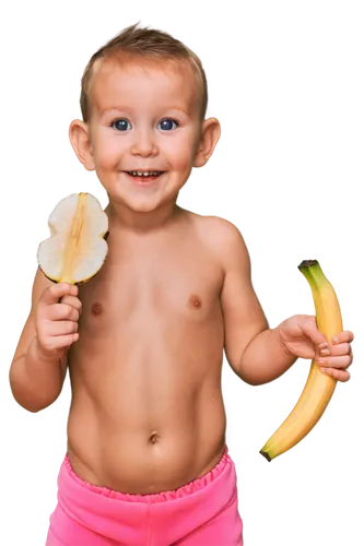 Cute monkey, solo, (2yo), fluffy fur, big round eyes, pink nose, smiling face, sitting, hands holding banana, white background, soft focus, warm lighting, 3/4 composition, shallow depth of field.,woma