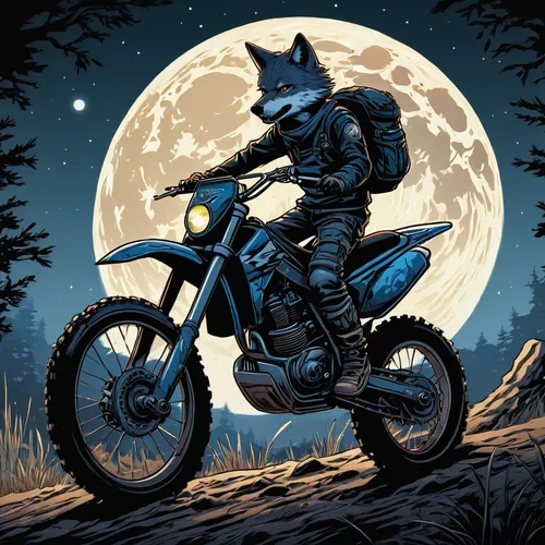 motorbike,motorcycle,full moon,full moon day,biker,motorcyclist,motorcycles,super moon,dirt bike,vector illustration,big moon,blue moon,motorcycling,moto,werewolf,enduro,wolfman,rider,ride,moon rover,Illustration,Realistic Fantasy,Realistic Fantasy 25