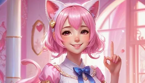 pink cat,cat kawaii,luka,nyan,kawaii,cat ears,kawaii pig,mezzelune,honmei choco,fairy tale character,cocoa,fran,fennec,kitty,feline,choco,hierochloe,cat,kawaii girl,valentine background,Illustration,Realistic Fantasy,Realistic Fantasy 01