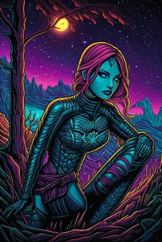 andromeda,sci fiction illustration,tali,binti,cortana,samus,digital illustration,gamora,irisa,vector illustration,liara,starova,kerrii,mystique,free land-rose,neon body painting,tacoma,orona,adena,val