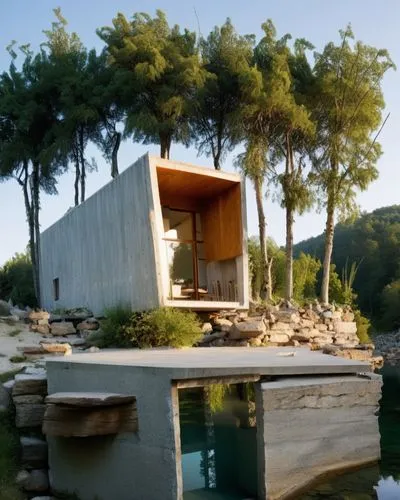 cubic house,dunes house,cube house,corten steel,summer house,zumthor,pool house,cantilevered,amanresorts,modern house,snohetta,mikveh,house with lake,siza,mahdavi,holiday home,timber house,house by the water,inverted cottage,modern architecture,Photography,General,Realistic