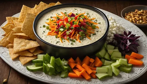 hummus,baba ghanoush,crudités,tzatziki,blue cheese dressing,queso flameado,mexican food cheese,tom kha kai,southwestern united states food,boursin cheese,ceviche ecuatoriano,muhammara,cheese spread,cheese fondue,curd cheese,tex-mex food,latin american food,middle-eastern meal,raita,peanut sauce,Illustration,Abstract Fantasy,Abstract Fantasy 19