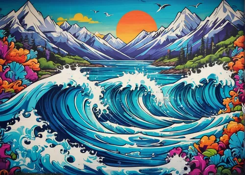 ocean waves,sea landscape,seascape,tsunami,tidal wave,ocean paradise,water waves,coastal landscape,ocean background,japanese waves,ocean,waves,mountain beach,mountain and sea,beach landscape,tropical sea,sea,painting technique,pacific,south seas,Conceptual Art,Graffiti Art,Graffiti Art 07