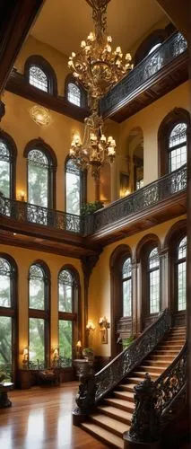 Marion Mahony Griffin architecture, grand villa, luxurious mansion, Beaux-Arts style, intricate stone carvings, ornate ironwork, stained glass windows, sweeping staircases, high ceilings, elegant chan