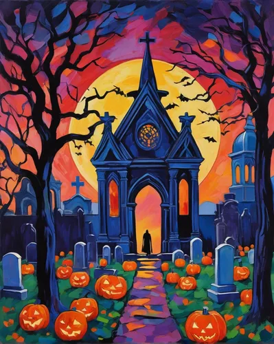 halloween background,haunted cathedral,halloween scene,halloween illustration,portal,all saints' day,halloween poster,halloweenkuerbis,church painting,halloween border,halloween wallpaper,halloween and horror,necropolis,halloween frame,halloween icons,old graveyard,halloween ghosts,halloween paper,halloween decor,dia de los muertos,Conceptual Art,Oil color,Oil Color 25