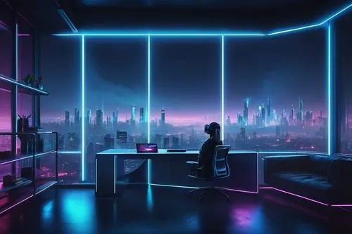 cyberpunk,computer room,futuristic landscape,neon coffee,neon human resources,neon lights,futuristic,the server room,ufo interior,neon drinks,neon light,cyberspace,blue room,cyber,study room,neon tea,vapor,sci fi surgery room,backgrounds,aesthetic,Illustration,Realistic Fantasy,Realistic Fantasy 15