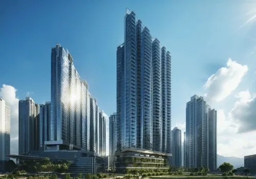 large buildings next to some green park on the side,songdo,cyberjaya,sathorn,leedon,chengli,capitaland,Photography,General,Realistic