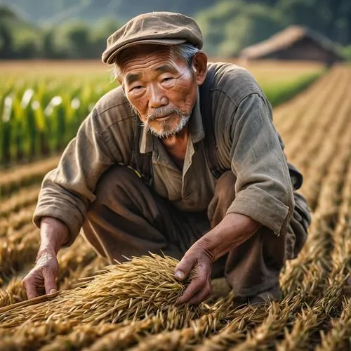 trabalhador japonês na fazenda cultivando arroz,paddy harvest,agribusinessman,agroecology,farmworker,gleaners,agroculture,barley cultivation,agriculture,agri,rice field,field cultivation,farmer,rice f