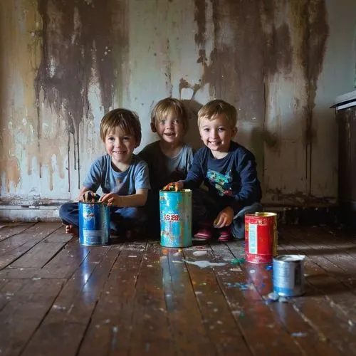 paint cans,spray cans,photographing children,children's interior,paint tubes,children play,children playing,children's stove,eastern ukraine,children,children drawing,vintage children,playgroup,decorators,photos of children,russian dolls,tin cans,children of war,kids,kids room,Conceptual Art,Fantasy,Fantasy 10