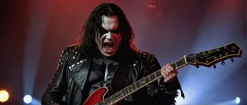 Dark Knight Batman, Ozzy Osbourne, muscular male, black cape, bat emblem, bold eyebrows, intense eyes, pale skin, messy black hair, heavy metal makeup, black leather jacket, torn jeans, silver studded