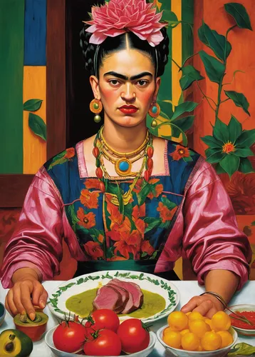 frida,pandero jarocho,enrico caruso,el salvador dali,bengalenuhu,pachamanca,khokhloma painting,guatemalan,mexican culture,mexican petunia,pico de gallo,portuguese podengo,woman eating apple,pomelo,bánh rán,kaeng som,sicilian cuisine,nepalese cuisine,peruvian women,habaneras,Art,Artistic Painting,Artistic Painting 31