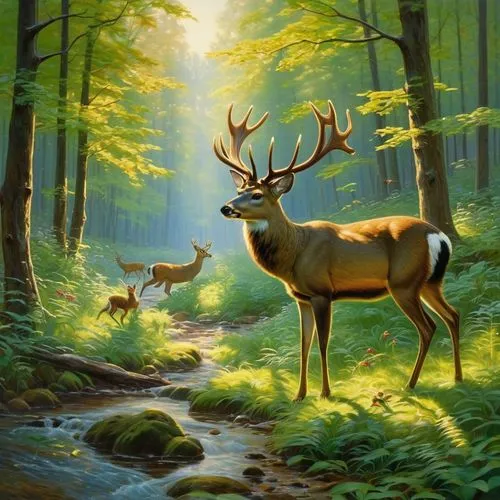 forest animals,european deer,pere davids deer,deers,deer,whitetails,Art,Classical Oil Painting,Classical Oil Painting 15