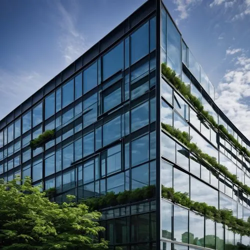 Jacobsen Architecture building, Washington DC, modern, sleek, glass facade, steel structure, geometric shapes, urban landscape, cityscape, afternoon sunlight, cloudy sky, subtle shadows, detailed wind