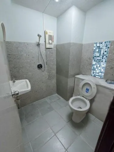 tile grey colour,the bathroom has two white toilets and a mirror,banyo,washroom,lavatory,search interior solutions,toilet,disabled toilet