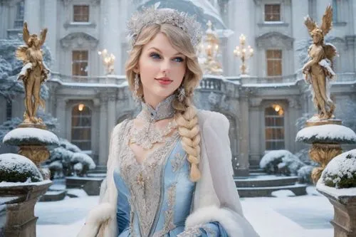 taylor swift headshot,the snow queen,white rose snow queen,ice princess,suit of the snow maiden,ice queen,elsa,winterblueher,eternal snow,snowflake background,winter background,princess sofia,white wi