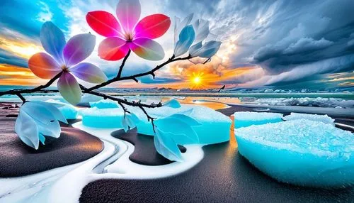 prompt beatifull deset sand and ice and storm with colors,ice landscape,fragrant snow sea,ice popsicle,water glace,marshmallow art,3d background,beautiful beach,beach moonflower,3d fantasy,creative ba