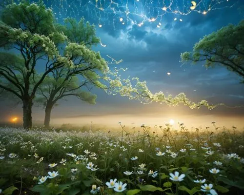 foggy forest,meadows of dew,fairy forest,fireflies,dandelion background,foggy landscape,forest of dreams,dandelion meadow,fantasy picture,fantasy landscape,fairy world,fairy galaxy,fairytale forest,meadow and forest,dandelion field,meadow landscape,magic tree,dandelion flying,veil fog,enchanted forest