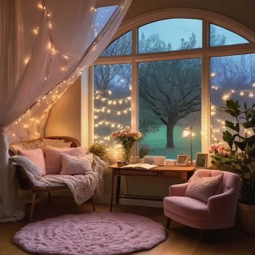 fairy lights,warm and cozy,christmas room,winter window,bedroom window,cozy,romantic night,sleeping room,the little girl's room,canopy bed,string lights,winter dream,great room,nursery decoration,hygge,children's bedroom,dreamy,baby room,lights serenade,bedroom,Art,Artistic Painting,Artistic Painting 25