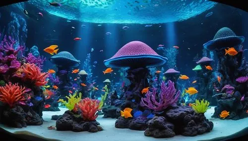 "Crie um aquário virtual repleto de peixes exóticos e coloridos, com plantas aquáticas vibrantes e recifes de coral. Inclua interações realistas, como peixes nadando em cardumes, alimentando-se e inte