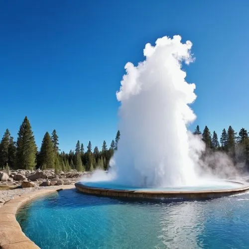 clear blue skies above with water geyser  ,the large plume of water emits out from behind it,geyser strokkur,great fountain geyser,geyser,geothermal energy,geothermal,geysers,Photography,General,Reali