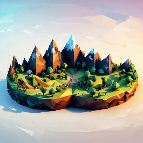 lowpoly,floating island,low poly,microworlds,skylands,terraformed,mushroom landscape,floating islands,mushroom island,mountain world,virtual landscape,low poly coffee,terraforming,isometric,futuristic landscape,tiny world,mountain plateau,biomes,3d fantasy,landform,Unique,3D,Low Poly