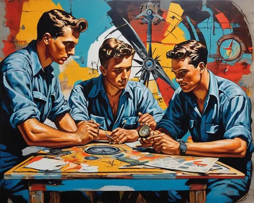 men sitting,painting technique,meticulous painting,workers,50s,artists,italian painter,chess men,havana,barbershop,the cuban police,oil painting on canvas,car mechanic,oil on canvas,dealer,musicians,1952,parcheesi,chess game,60s,Conceptual Art,Graffiti Art,Graffiti Art 09