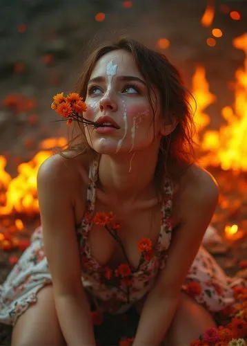 kupala,girl in flowers,beautiful girl with flowers,the night of kupala,falling flowers,firewalking,fallen petals,the festival of colors,fire flower,holika,fire angel,orange petals,fire dancer,burning hair,fire eater,tomatina,wildfire,beltane,fire artist,petal,Photography,General,Realistic