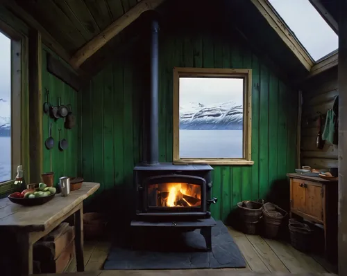 woodstove,wood stove,small cabin,scandinavian style,fire place,cabin,inverted cottage,greenlandic,log fire,faroese,boatshed,summer cottage,warm and cozy,the cabin in the mountains,cabane,log home,cosier,wooden sauna,houseboat,coziness,Photography,Documentary Photography,Documentary Photography 12