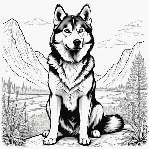 aleu,balto,graywolf,malamute,atka,huskie,Illustration,Black and White,Black and White 23