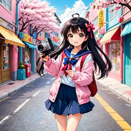 japanese sakura background,sakura background,nico,sakura blossom,azusa nakano k-on,harajuku,sakura flower,naginatajutsu,anime japanese clothing,sakura blossoms,sakura flowers,sakura florals,holding a gun,japanese kawaii,sakura,kotobukiya,cherry blossoms,anime girl,anime cartoon,girl with gun,Anime,Anime,Traditional