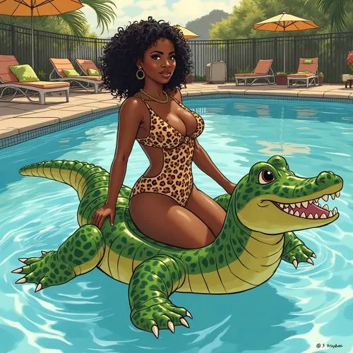 crocodile woman,missisipi aligator,crocodile,alligator,caiman,crocco,Illustration,American Style,American Style 08