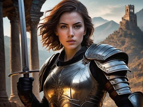 female warrior,joan of arc,simara,seregil,mervat,berengaria,auditore,arya,warden,swordswoman,gwenllian,gwent,romanoff,caramon,warrior woman,oerth,sigyn,morwen,gwendoline,naela,Art,Classical Oil Painting,Classical Oil Painting 26