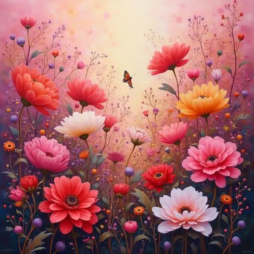 flower painting,pink daisies,flower background,splendor of flowers,flower art,flower and bird illustration,Photography,Documentary Photography,Documentary Photography 03