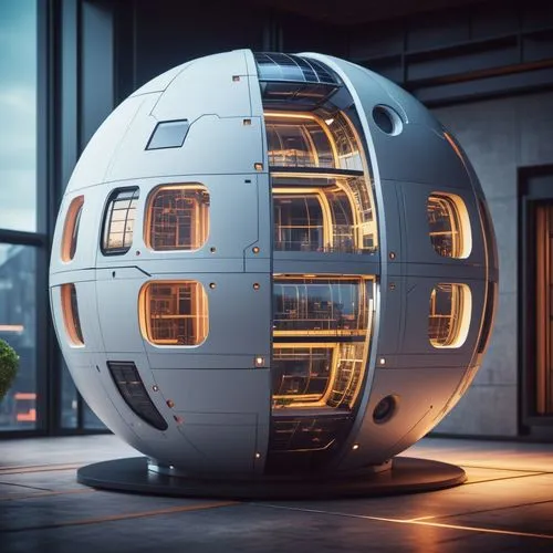 บ้านทรงกลมตามตัวอย่าง ระเบียงหน้าต่างยื่นสลับไปมาสวยงาม สุดล้ำ,space capsule,futuristic architecture,ball cube,cubic house,sky space concept,round house,spherical,round hut,musical dome,capsule,bb8-dr