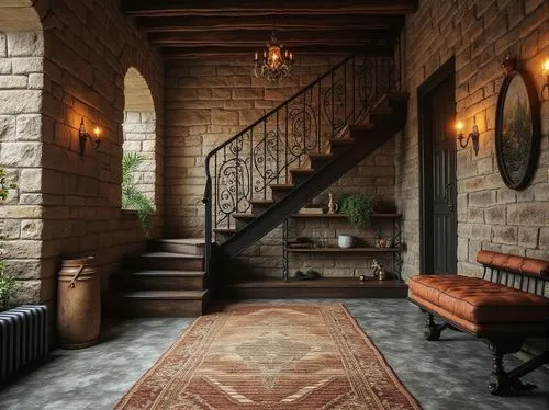 entryway,stone stairs,stone floor,foyer,entrance hall,staircase,outside staircase,stone stairway,floor tiles,floor tile,hallway,entryways,the threshold of the house,stone ramp,moroccan pattern,stairs,interior decor,house entrance,ottoman,wooden stairs,Photography,General,Realistic