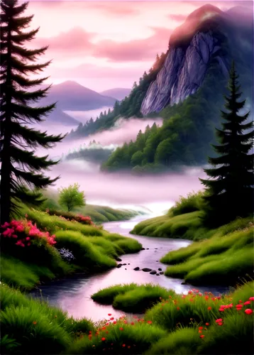 landscape background,salt meadow landscape,mountain landscape,small landscape,alpine landscape,mountain scene,purple landscape,nature background,forest landscape,nature landscape,mountain meadow,mountainous landscape,fantasy landscape,an island far away landscape,watercolor background,meadow landscape,meadow in pastel,landscape,river landscape,forest background,Illustration,Abstract Fantasy,Abstract Fantasy 06