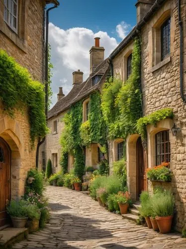 cotswolds,bibury,cotswold,burford,tetbury,medieval street,helmsley,bourton,cottages,townscapes,oxfordshire,stone houses,the cobbled streets,corsham,noyers,robin hood's bay,cotherstone,maisons,row of houses,angleterre,Art,Classical Oil Painting,Classical Oil Painting 22