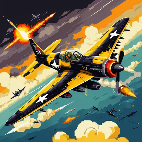 republic p-47 thunderbolt,north american p-51 mustang,corsair,blue angels,north american t-6 texan,douglas a-26 invader,grumman f8f bearcat,edsel corsair,grumman f9f panther,air combat,north american a-36 apache,fighter jet,north american f-86 sabre,supersonic fighter,supermarine spitfire,fighter aircraft,bomber,fighter pilot,kamikaze,afterburner,Unique,Pixel,Pixel 05