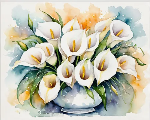 Imagine a bouquet of zantedeschia as the centerpiece in a lavish wedding.,easter lilies,white tulips,tulip white,calla lilies,crocus flowers,tulip bouquet,watercolour flowers,flowers png,tulip flowers