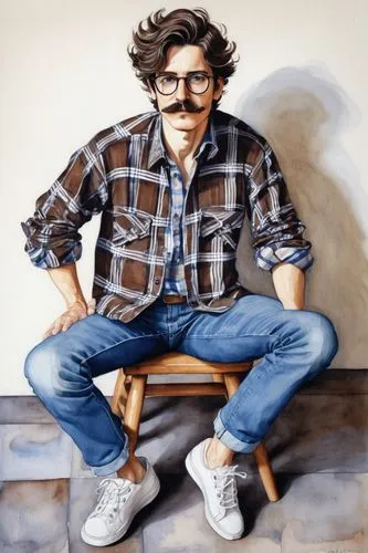 selleck,offerman,carpenter,italian painter,man on a bench,a carpenter,mexican painter,zappa,kornbluth,jasinski,stossel,male poses for drawing,lumberman,painter,portraitist,groucho,pintor,artist portrait,photo painting,ginsberg,Illustration,Paper based,Paper Based 22