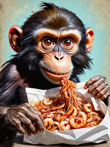 common chimpanzee,chimpanzee,crab-eating macaque,chimp,bonobo,primate,monkeys band,anthropomorphized animals,orangutan,ape,capuchin,bale,monkey,primates,barbary monkey,gizzard,great apes,omnivore,monkey banana,bushmeat,Conceptual Art,Oil color,Oil Color 21