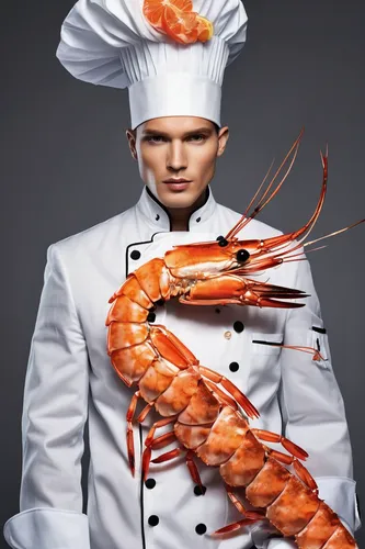 Write a story about a chef who becomes famous for their secret grilled prawn recipe.,pilselv shrimp,chef,chef hat,chef's hat,giant river prawns,river prawns,chef's uniform,freshwater prawns,homarus,wh