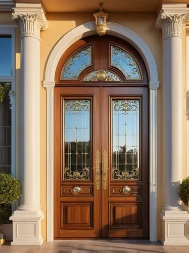 door trim,hinged doors,gold stucco frame,front door,pilasters,fenestration,encasements,entryways,architrave,pilaster,stucco frame,exterior decoration,doors,entryway,doorframe,metallic door,garden door,doorways,wrought iron,iron door,Illustration,Paper based,Paper Based 12